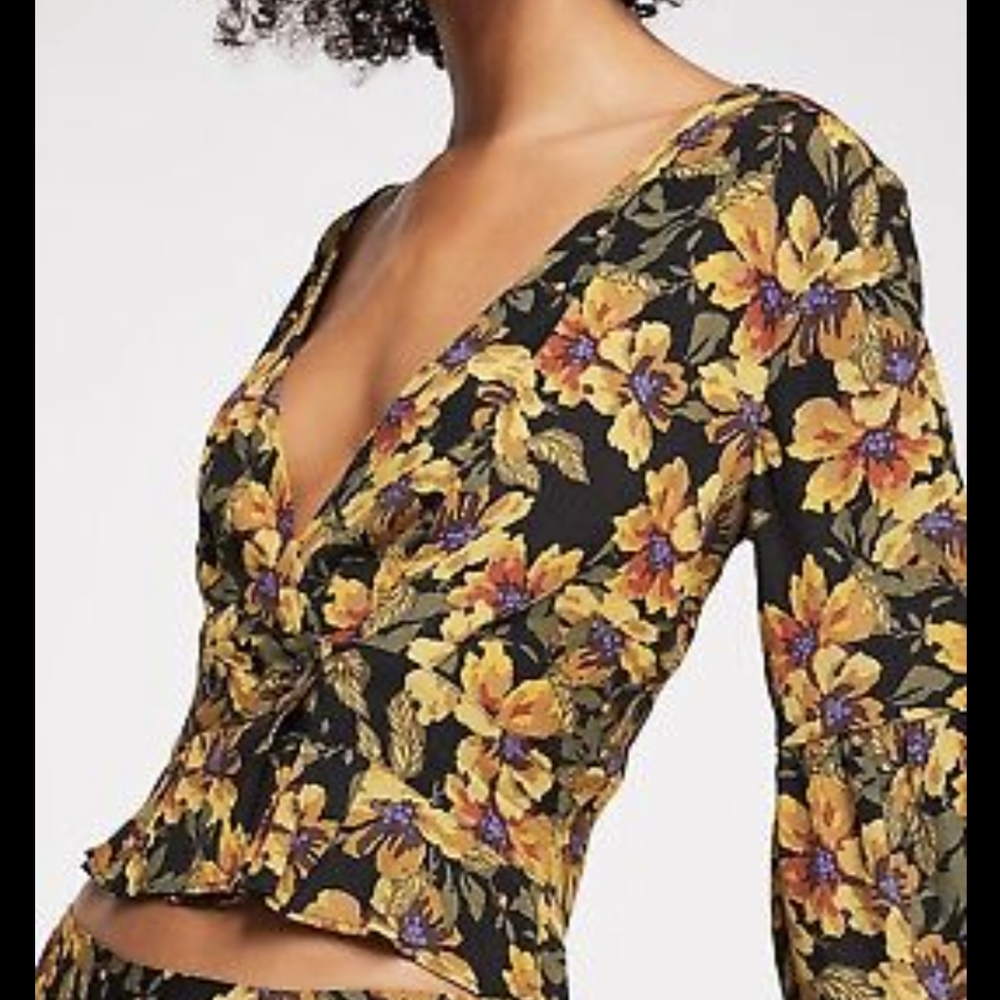 FREE People Printed Long Sleeve Crop Top